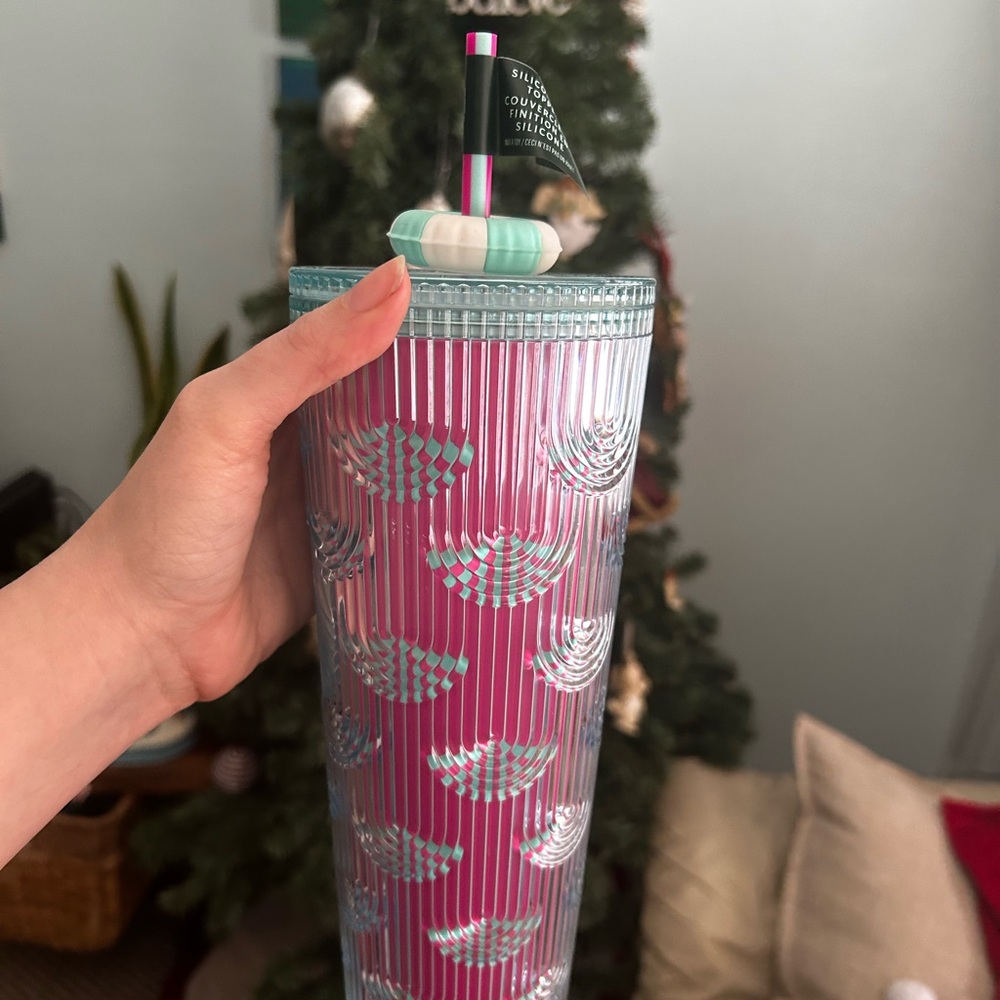 Pink and Teal Tumbler with Straw